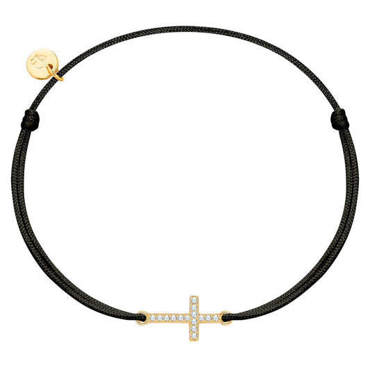 Textilarmband schwarz Kreuz gold mit Zirkonia