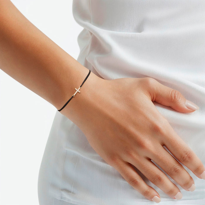 Textilarmband schwarz Kreuz gold mit Zirkonia