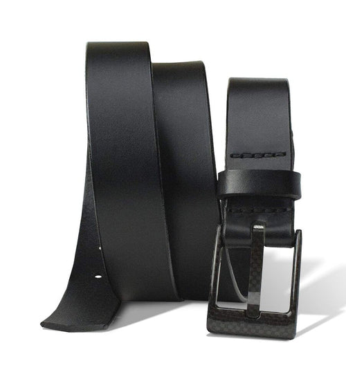 The Classified Black Leather Belt by Nickel Smart. Black-on-black style. Full grain leather strap.
