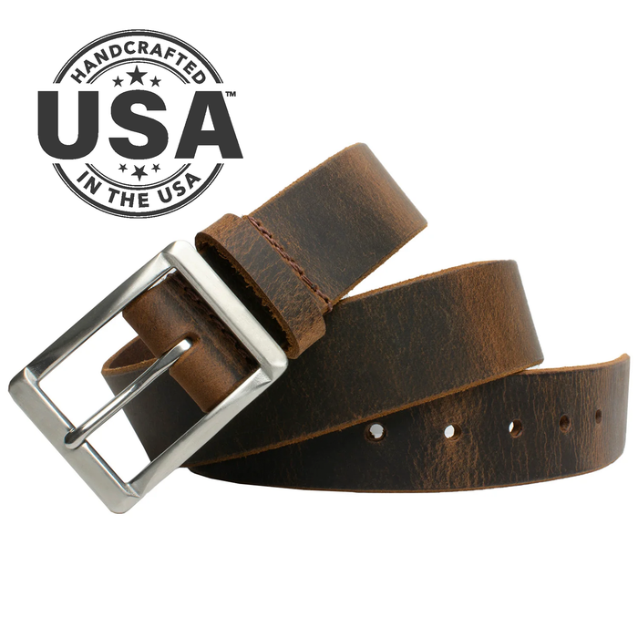Site Manager Distressed Leather Brown Work Belt | Handcrafted in the USA