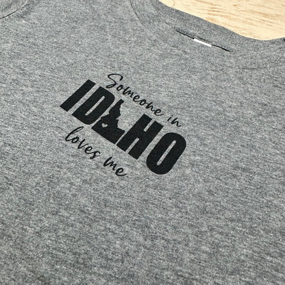 Toddler Someone in Idaho Loves Me Grey T-Shirt, Eco Friendly Water based inks.