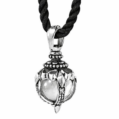 Front view of Tribal Blossom Moonstone Pendant showing clear moonstone and silver details