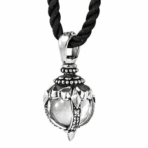 Front view of Tribal Blossom Moonstone Pendant showing clear moonstone and silver details