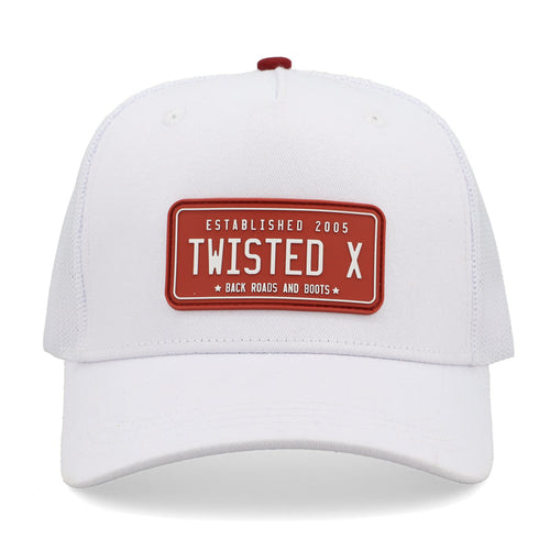 Twisted X License Plate Trucker Cap in White & Red