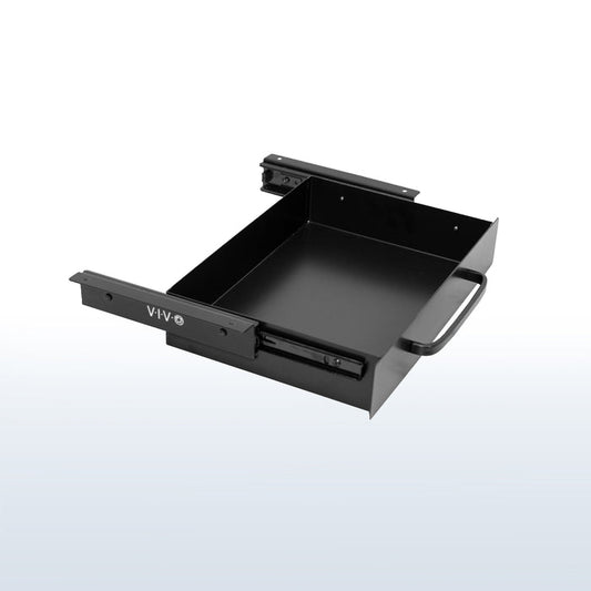 Low profile 13 inch under desk drawer with pull handle for convenient storage and organization.
