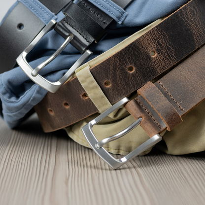 Urbanite Black and Brown belts laced through jeans and khakis, respectively