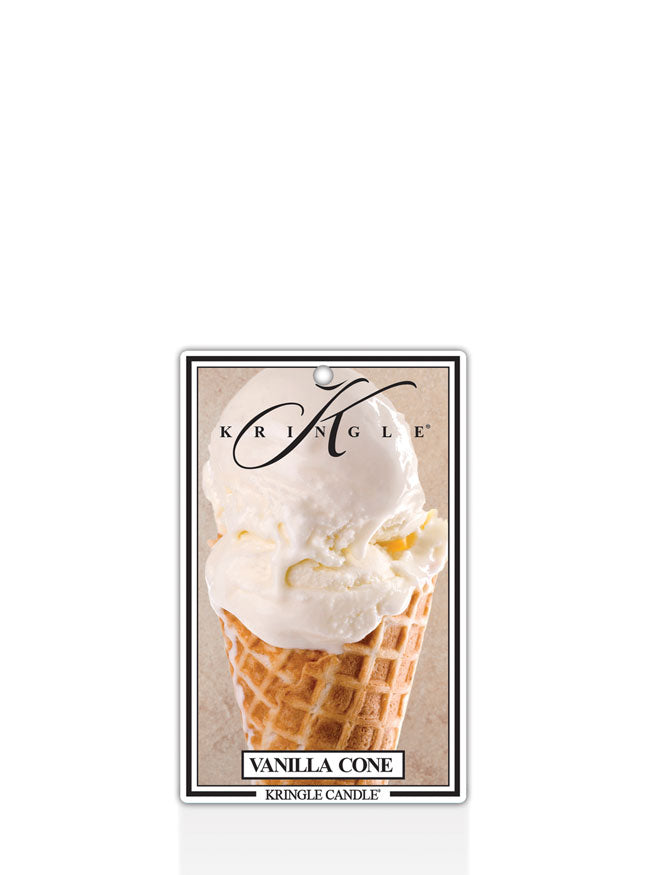 Kringle Candle Vanilla Cone air freshener with a vanilla ice cream cone illustration on a white background