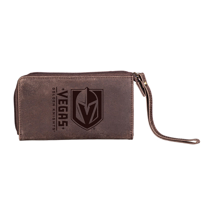 Vegas Golden Knights Brown Leather Wristlet Wallet - Vegas Team Store