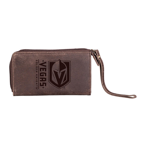 Vegas Golden Knights Brown Leather Wristlet Wallet - Vegas Team Store