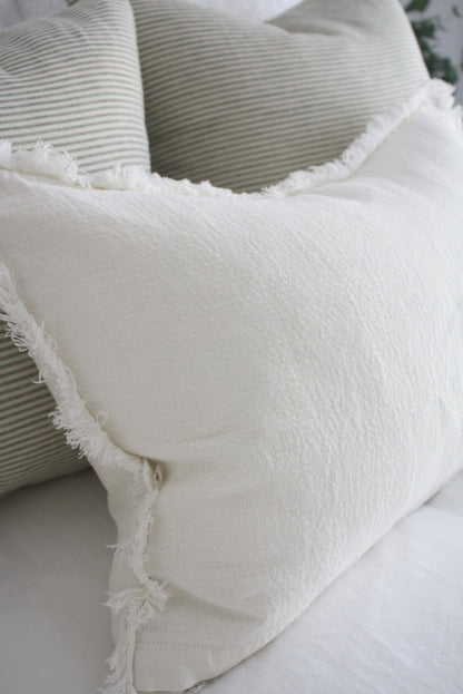 Versailles French Linen Feather Filled Cushion - Egg Shell White - 40cm x 60cm Lumbar