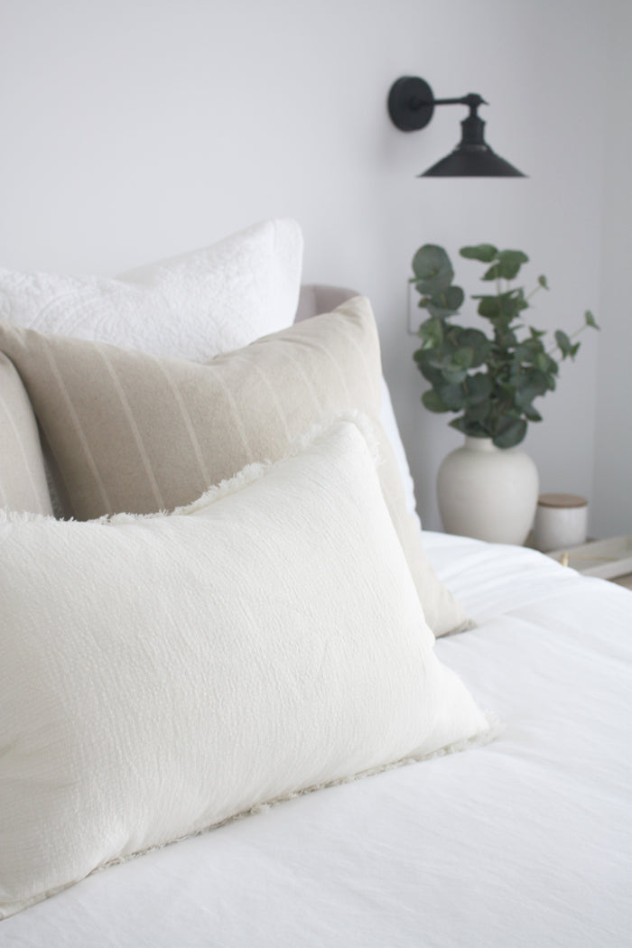 Versailles French Linen Feather Filled Cushion - Egg Shell White - 40cm x 60cm Lumbar
