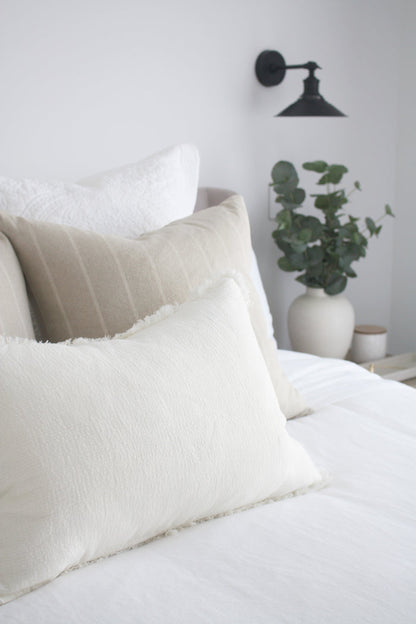 Versailles French Linen Feather Filled Cushion - Egg Shell White - 40cm x 60cm Lumbar