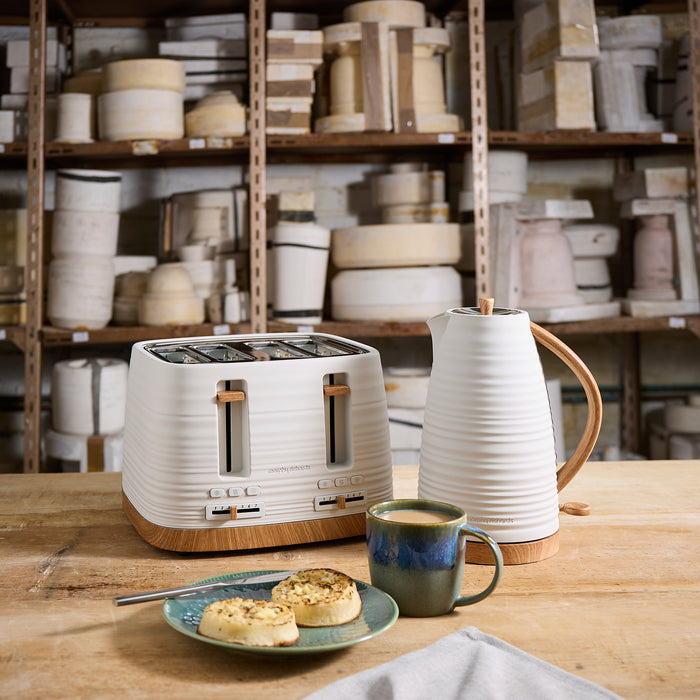 White China Clay Kettle and Toaster Set