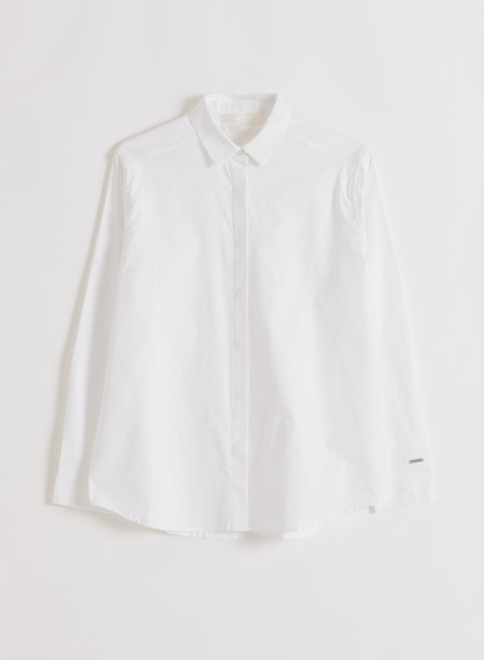 White oxford shirt flat lay