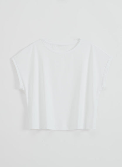 White Soft Basic Roll Sleeve Top