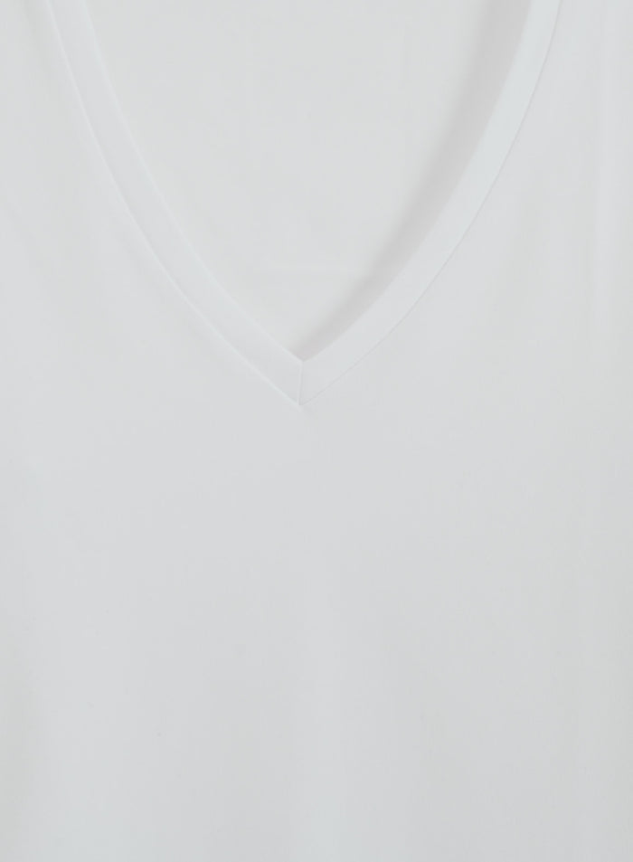 White Soft Basic V-neck Short Sleeve