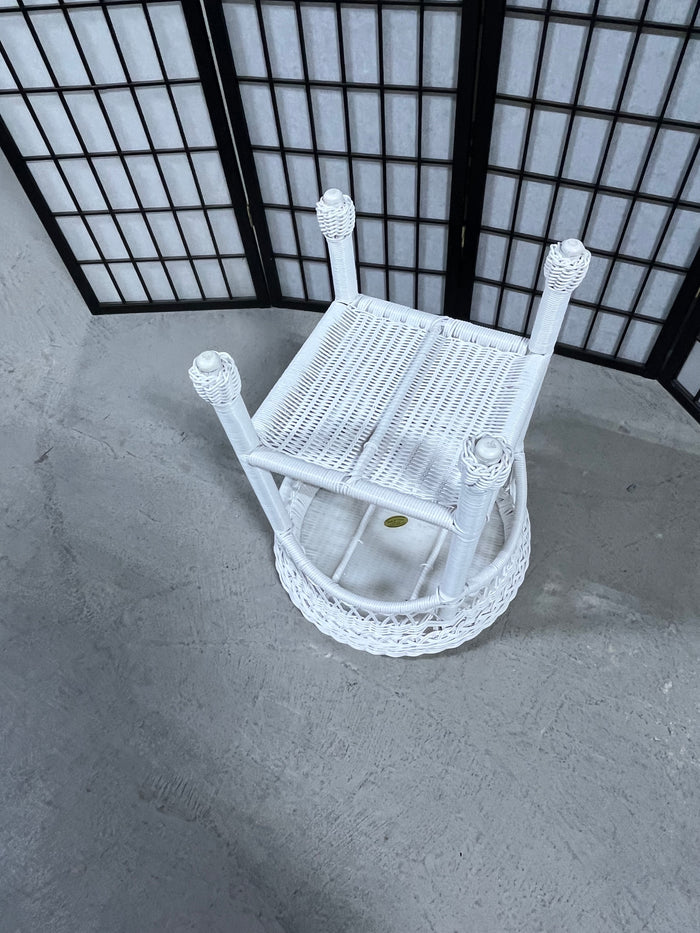 White Wicker Round Side Table with Glass
