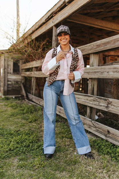 Wide Cuff Button Down Striped ShirtS