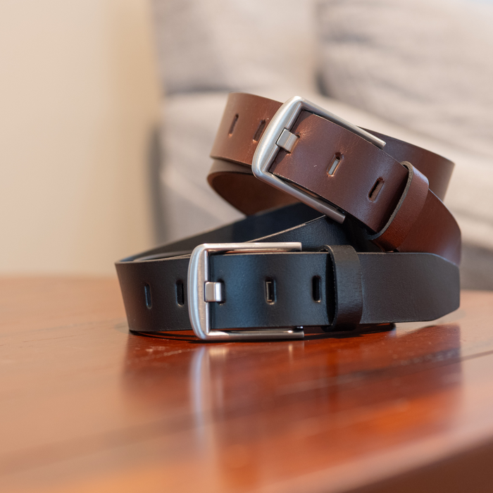 Wide Pin Leather Belt Set by Nickel Smart®