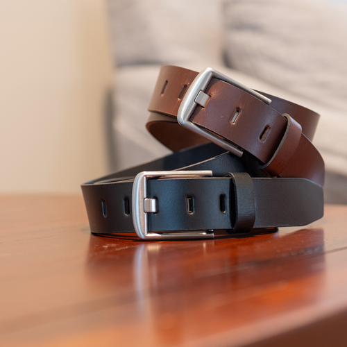 Wide Pin Leather Belt Set by Nickel Smart®