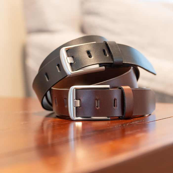 Wide Pin Leather Belt Set by Nickel Smart®