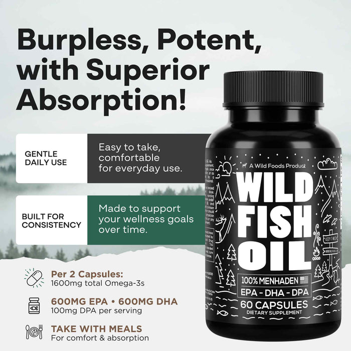 Wild Fish Oil Capsules, Omega-3 Blend, Sustainable, Pure, Third-Party Tested