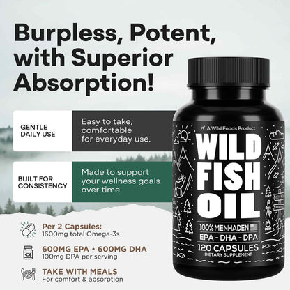 Wild Fish Oil Capsules, Omega-3 Blend, Sustainable, Pure, Third-Party Tested