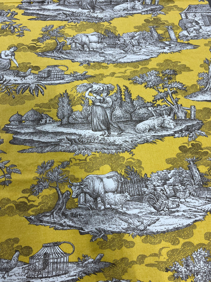 Williams Sonoma Yellow Toile de Jouy Fabric Table Cloth, 68"x90"