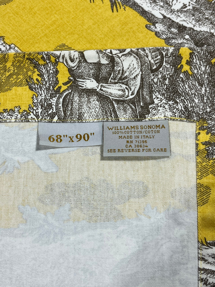 Williams Sonoma Yellow Toile de Jouy Fabric Table Cloth, 68"x90"