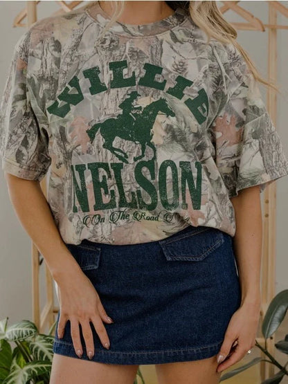 Willie Nelson On The Road Again Tree Camo Graphic TeeS
