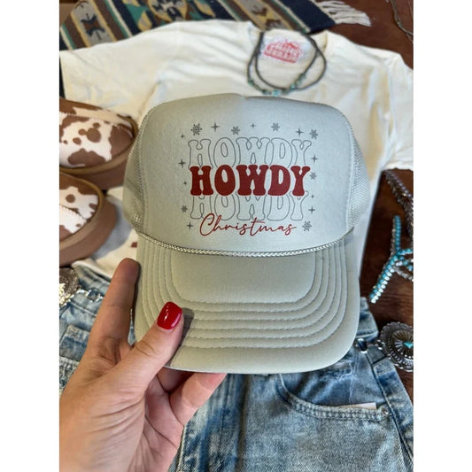 Women's "Howdy Christmas" Foam Rope Trucker Hat in Grey
