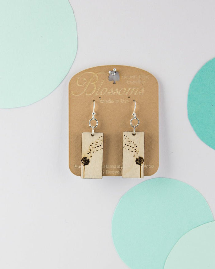 Wooden Dandelion Dangle Earrings