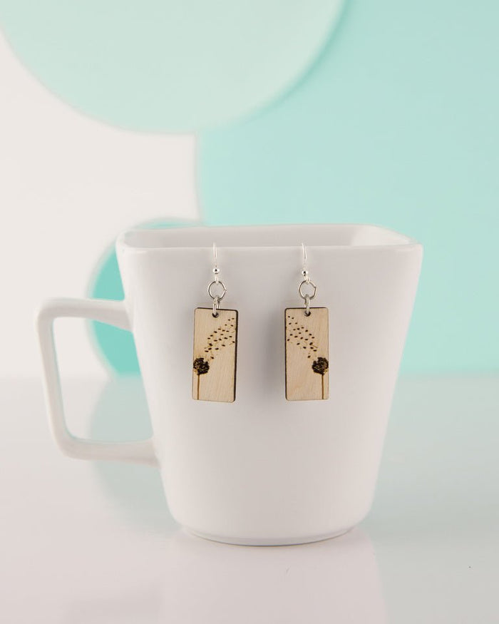 Wooden Dandelion Dangle Earrings