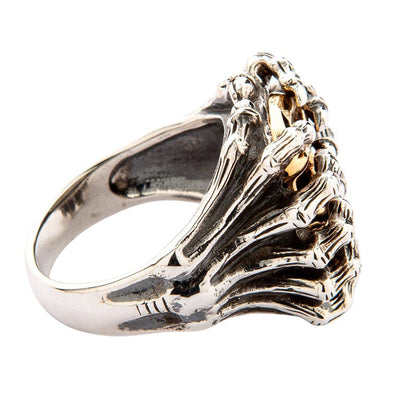 Back view revealing the smooth inner shank and deeply oxidized .925 silver spider legs reaching upward.